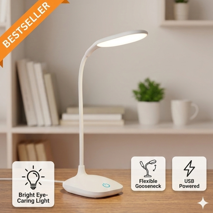 Rechargeable LED Study Lamp – Eye Caring Flexible Desk Light with USB Charging