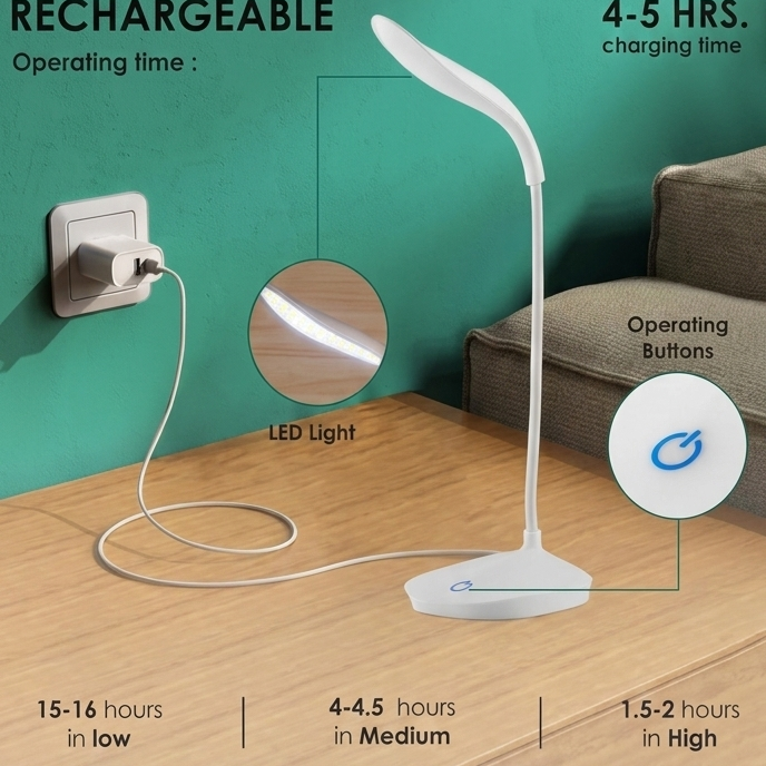 Rechargeable LED Study Lamp – Eye Caring Flexible Desk Light with USB Charging