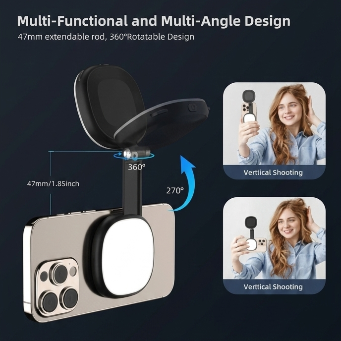 Magnetic Selfie Light with Mirror